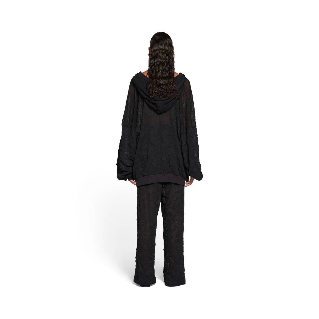 Mesh Zip-up Hoodie Oversized in Schwarz | Balenciaga DE