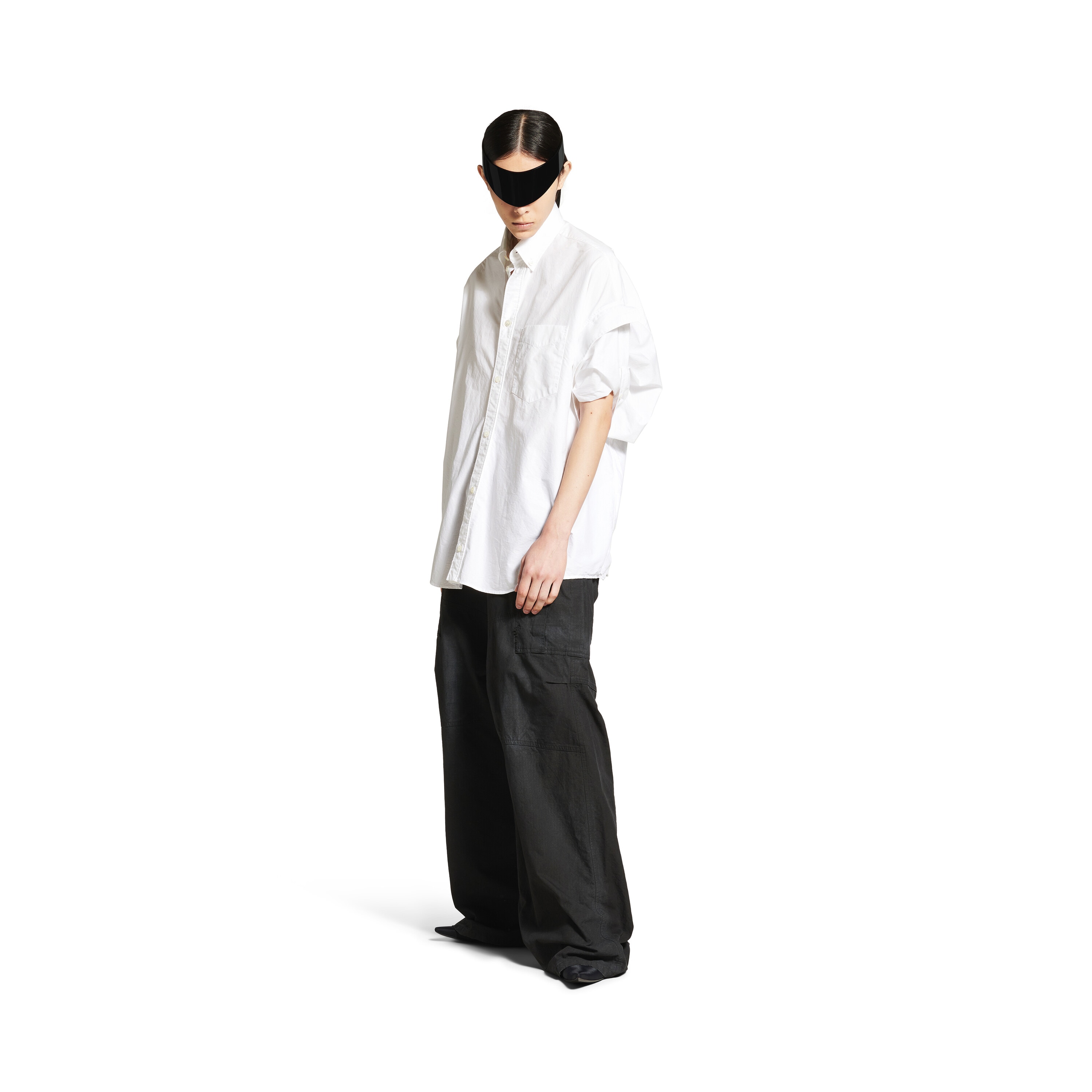 Women's Tucked Sleeve Shirt in White | Balenciaga US