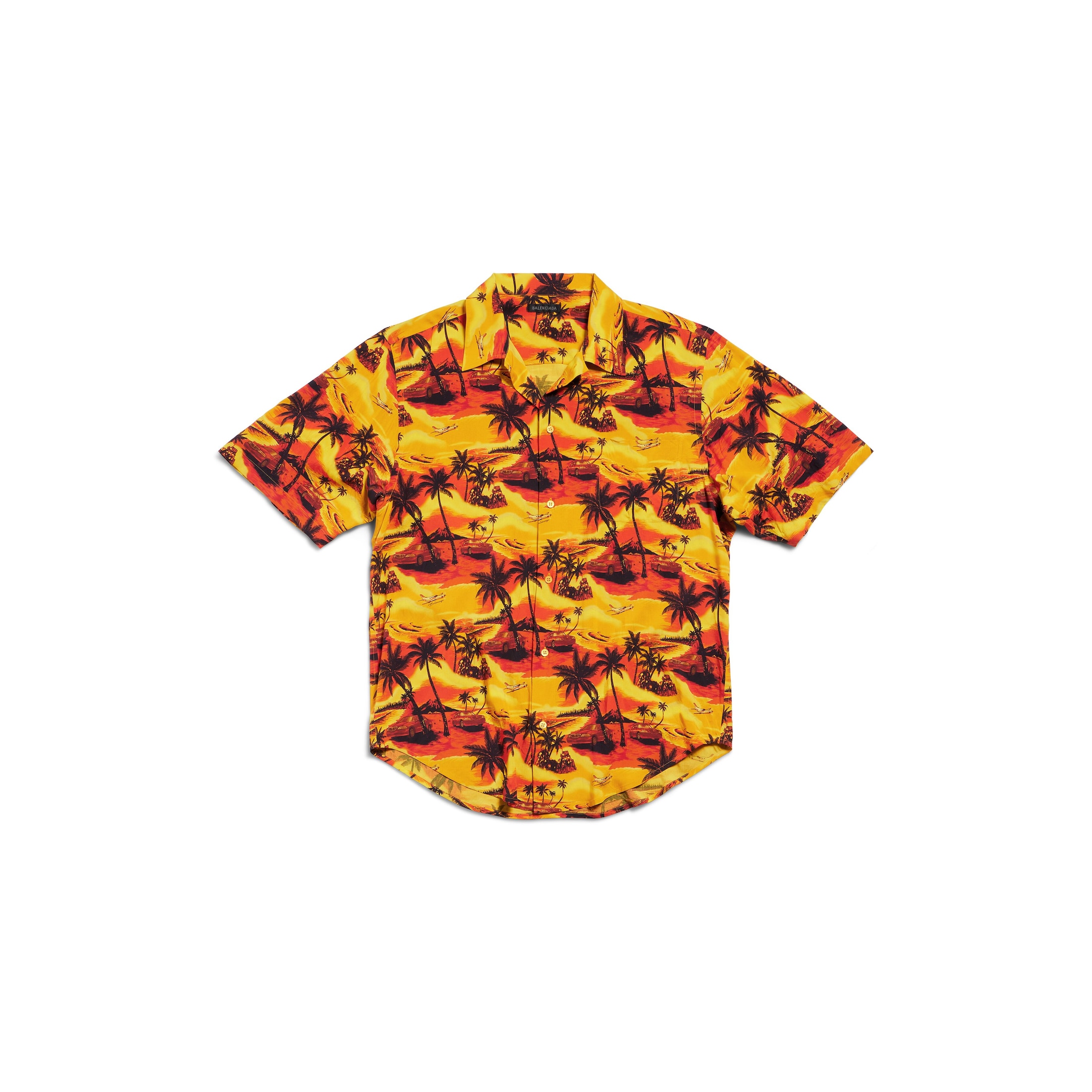 Balenciaga Hawaiian Car Minimal Short Sleeve Shirt Large Fit - Orange - Man - 14½ - Viscose