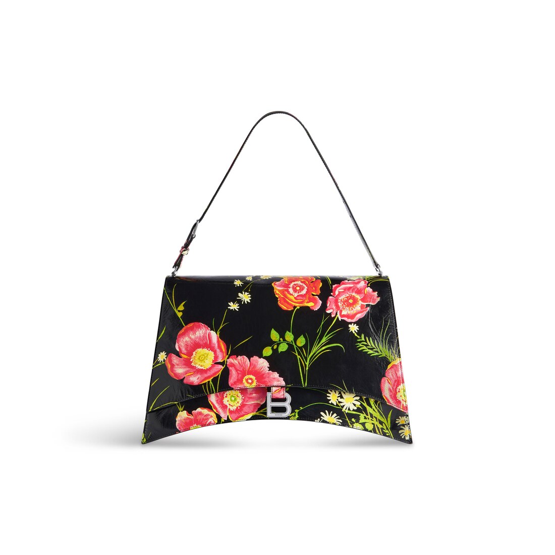 Bag (Balenciaga) - WOMEN'S CRUSH LARGE SLING BAG WITH POPPY PRINT IN BLACK