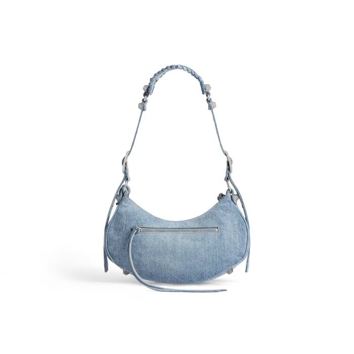 le cagole small shoulder bag in denim with rhinestones