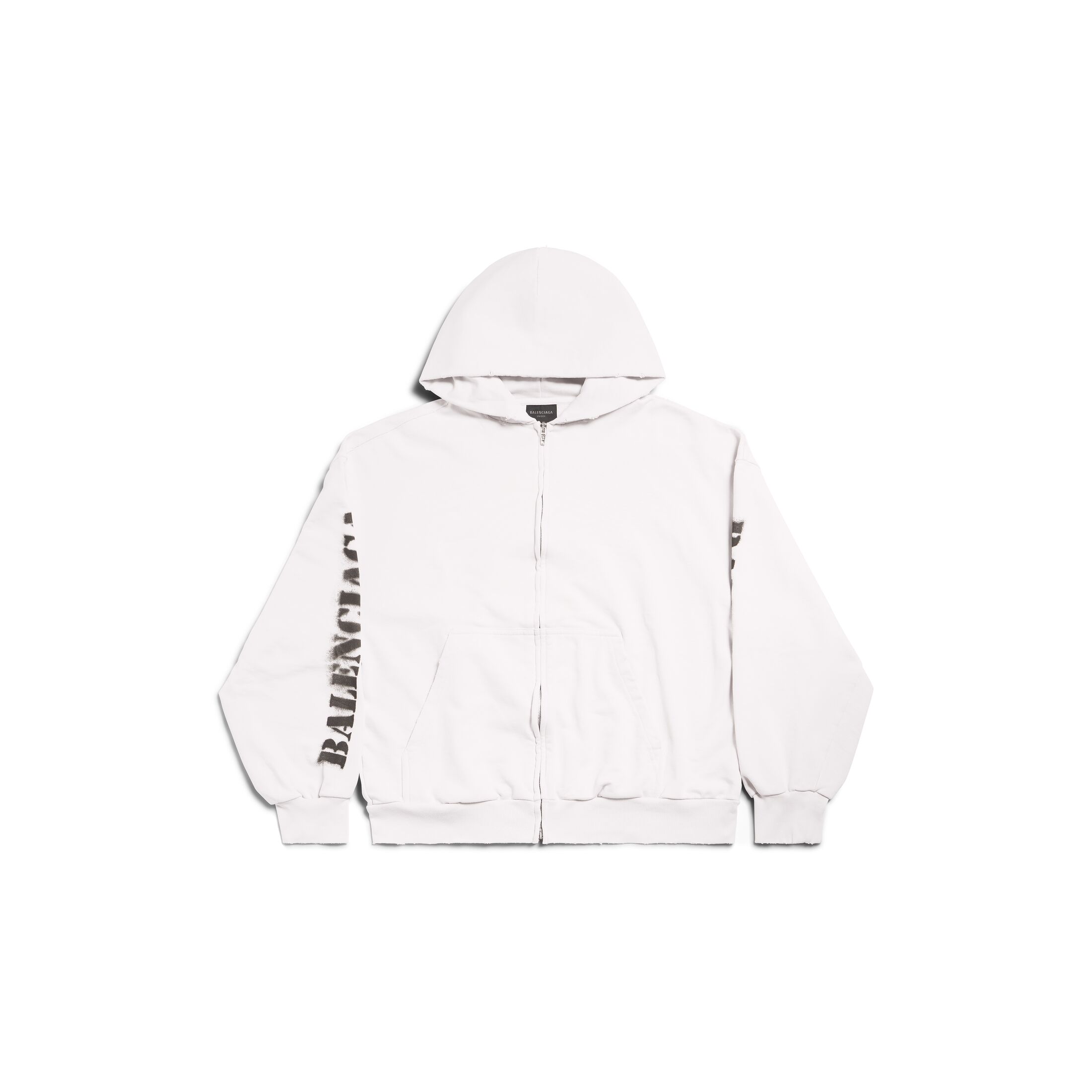 Balenciaga Stencil Type Zip-Up Hoodie Regular Fit - White - Unisex - - Cotton