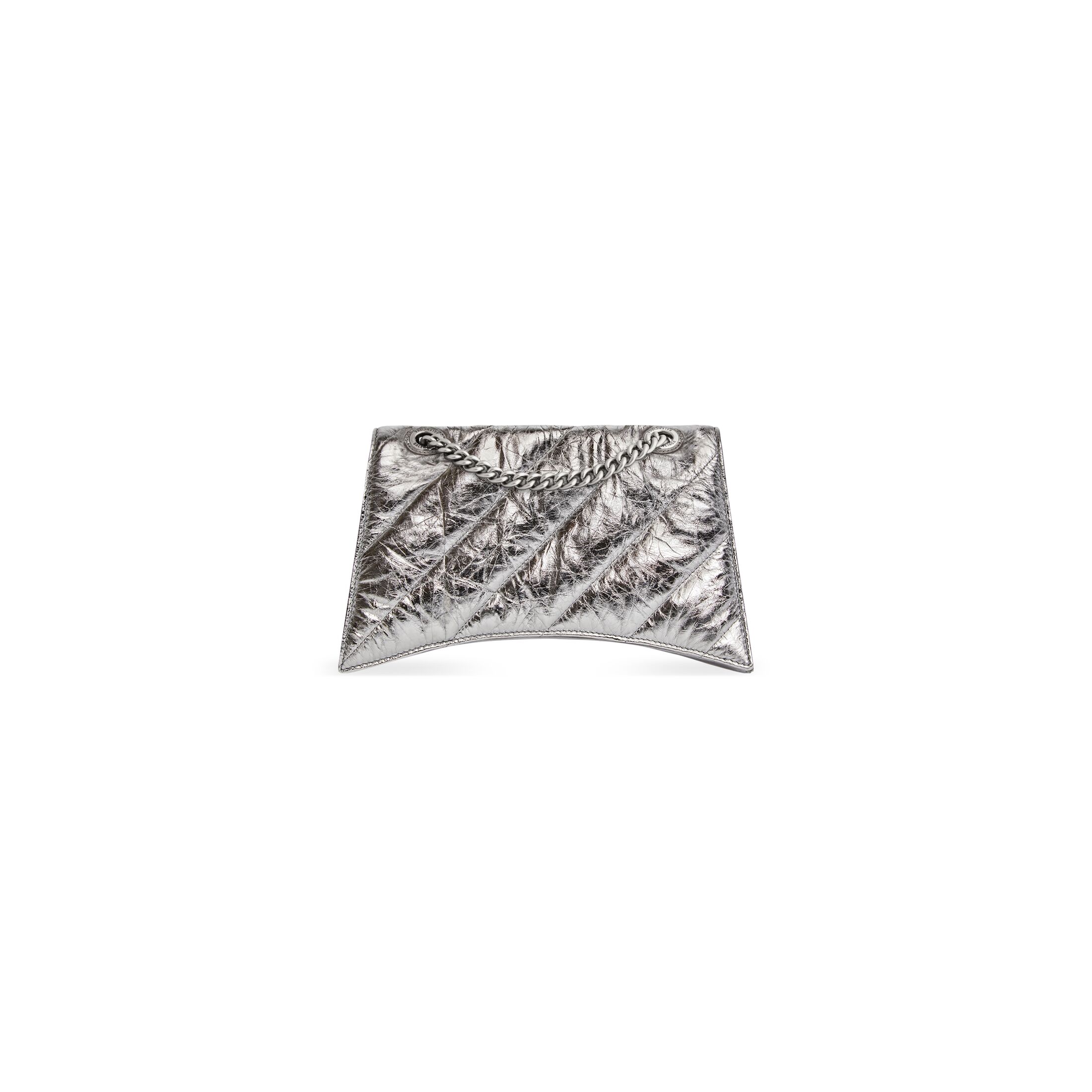 Women's Crush Small Chain Bag Metallized Quilted in Silver | Balenciaga US