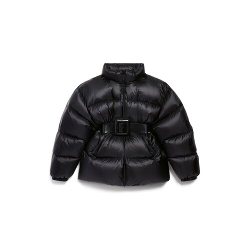 belted hourglass short puffer