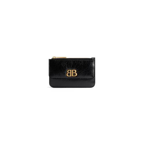 Women's Monaco Long Coin And Card Holder With Flap in Black | Balenciaga US