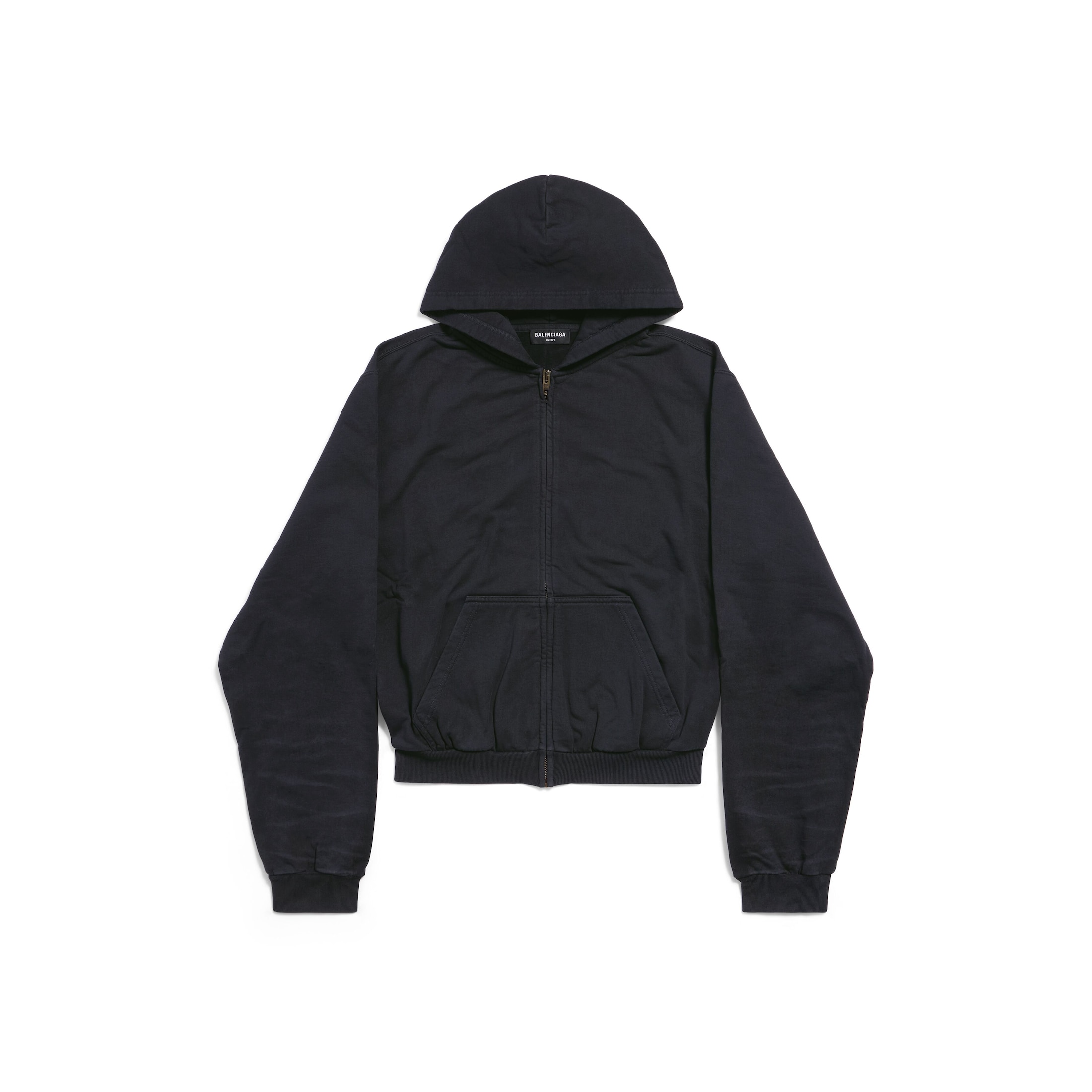 Balenciaga Tab Worn-Out Zip-up Hoodie - Black - Man - S - Cotton