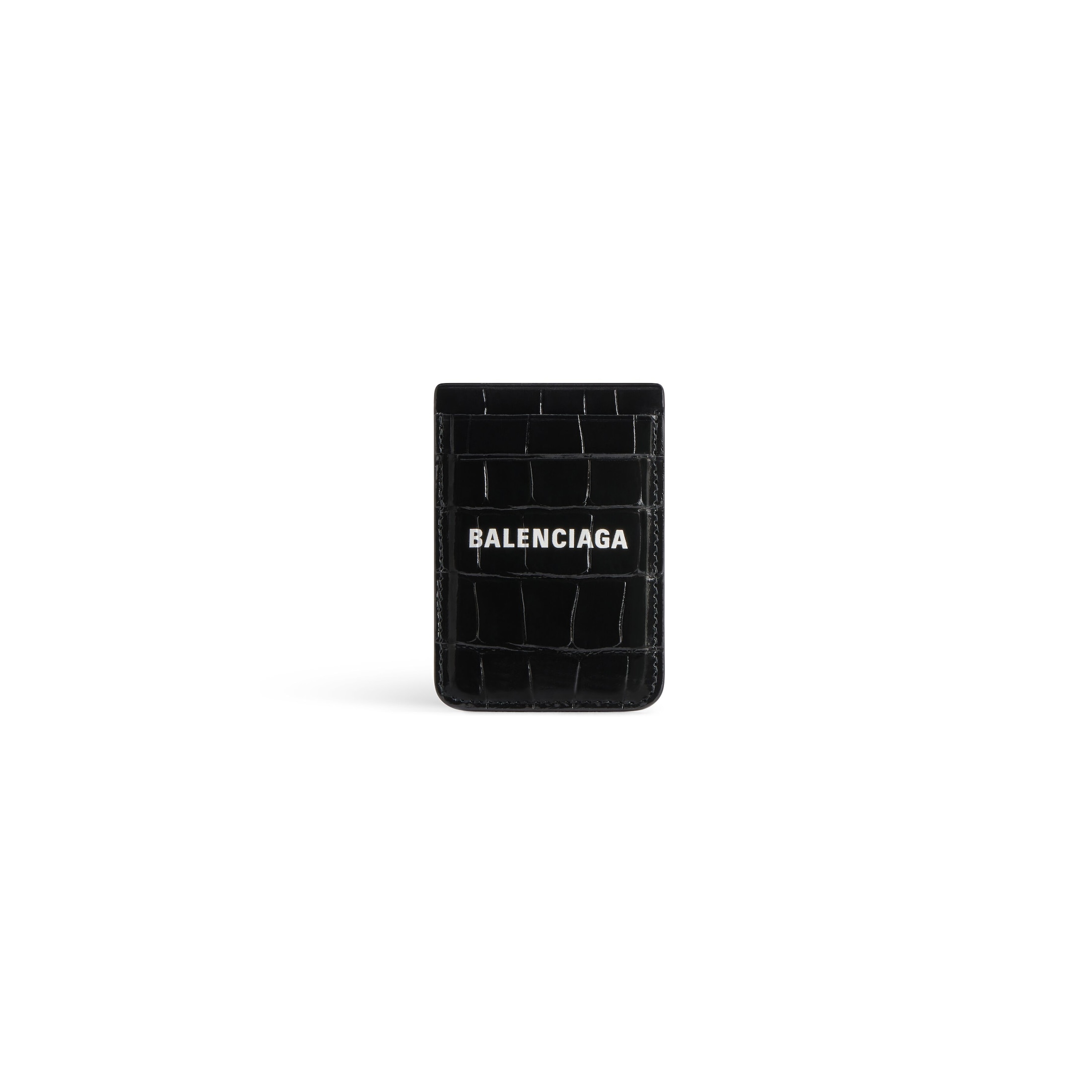 Balenciaga Cash Magnet Card Holder Crocodile Embossed - Black - Woman - Calfskin