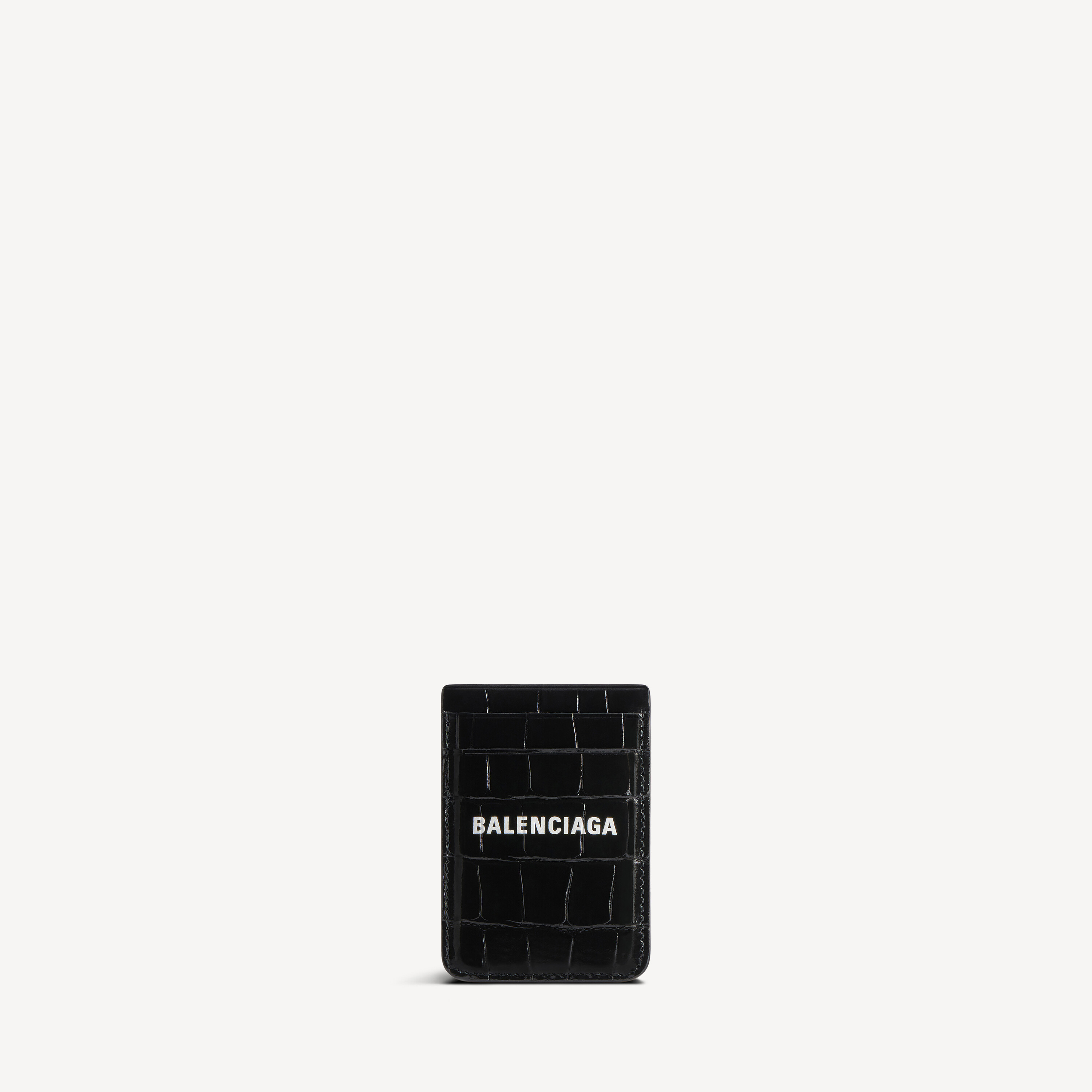Women's Cash Magnet Card Holder Crocodile Embossed in Black/white