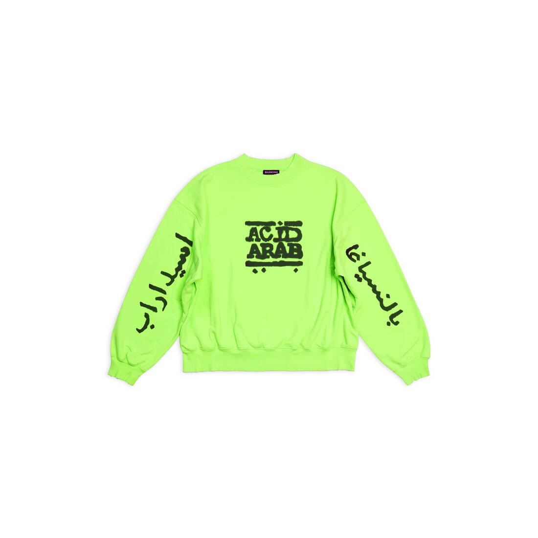 Balenciaga Music Acid Arab Merch Sweatshirt Regular Fit in neon green and black medium fleece