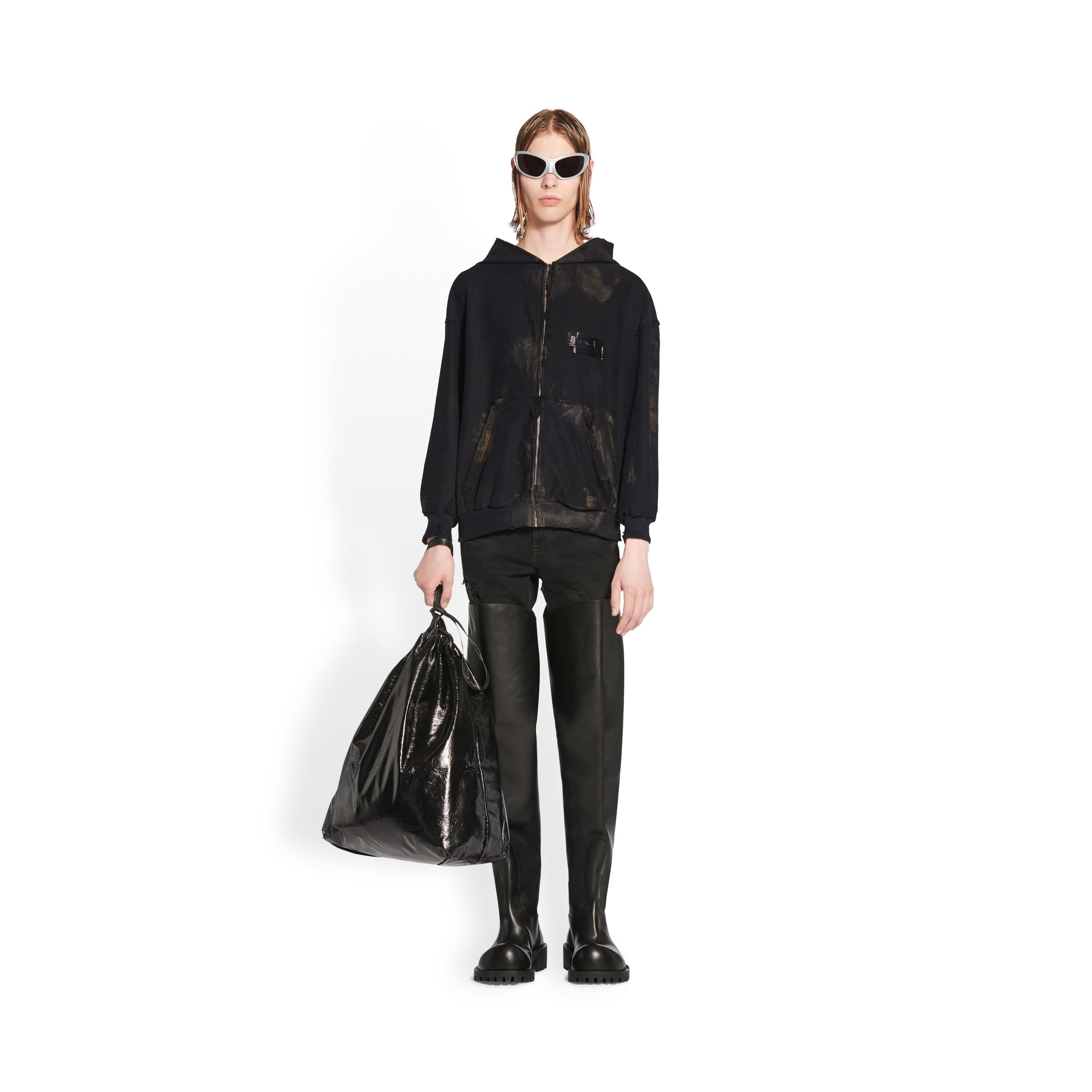 Gaffer Zip-up Hoodie Small Fit in Black | Balenciaga US