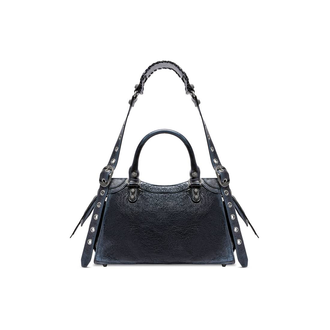 Balenciaga Small Classic City Spike Leather Satchel in Black