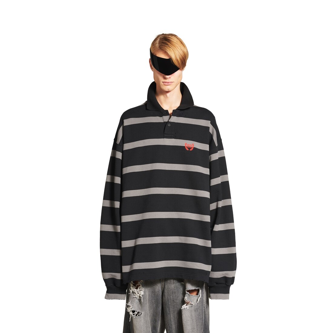 Men's Laurel Classic Long Sleeve Oversized Polo in Black