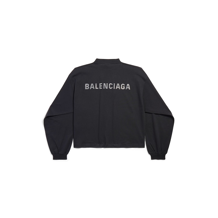 camiseta de manga larga cropped balenciaga back strass