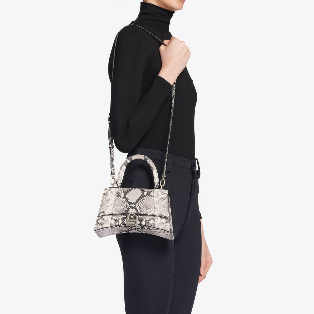 Women's Hourglass Small Top Handle Bag in Black/white | Balenciaga US