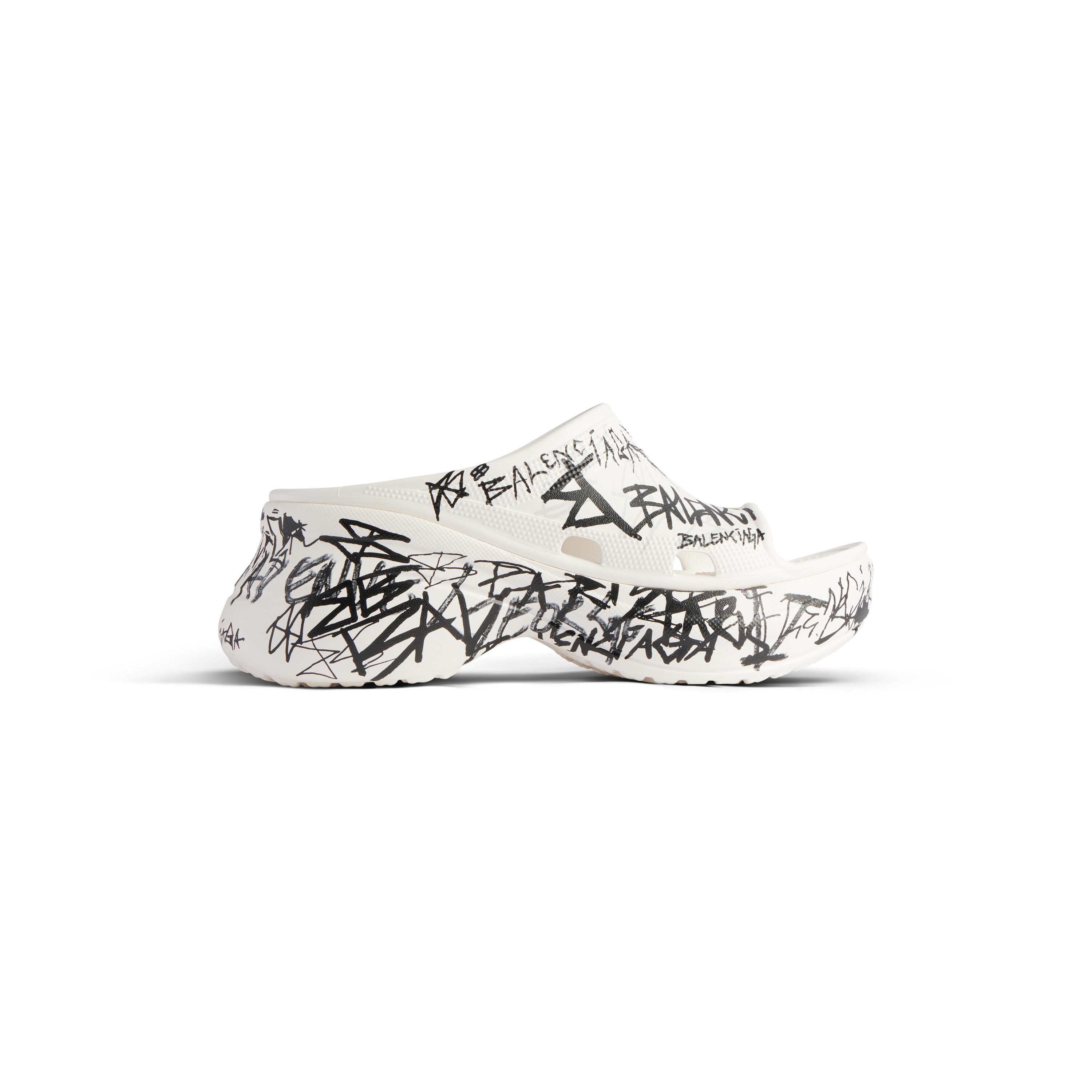 Women s Pool Crocs Graffiti Slide Sandal in White black Balenciaga US