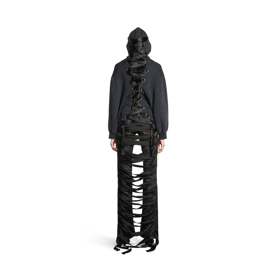フェードブラック の ウィメンズ レースアップ ジップアップ Hoodie