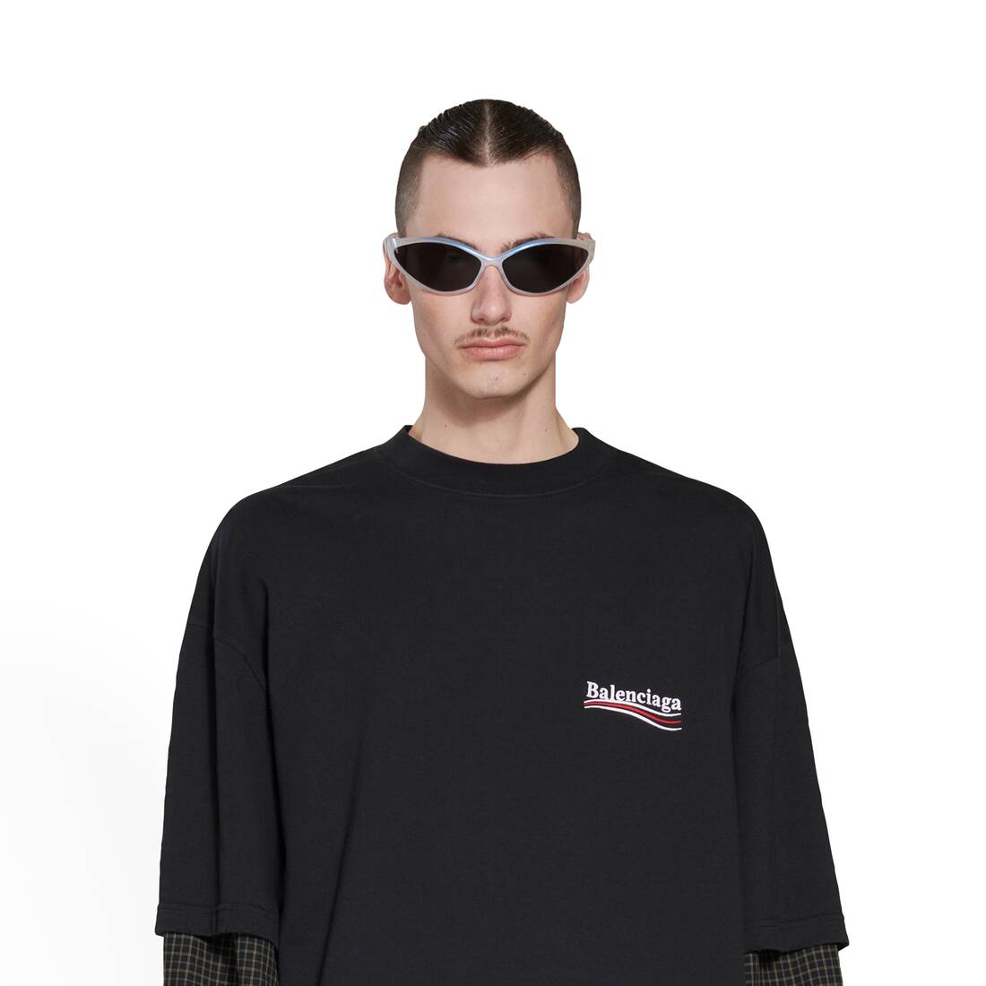 Men's Political Campaign Layered T-shirt Oversized in Black Faded