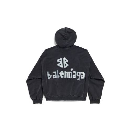 tape type ripped pocket hoodie