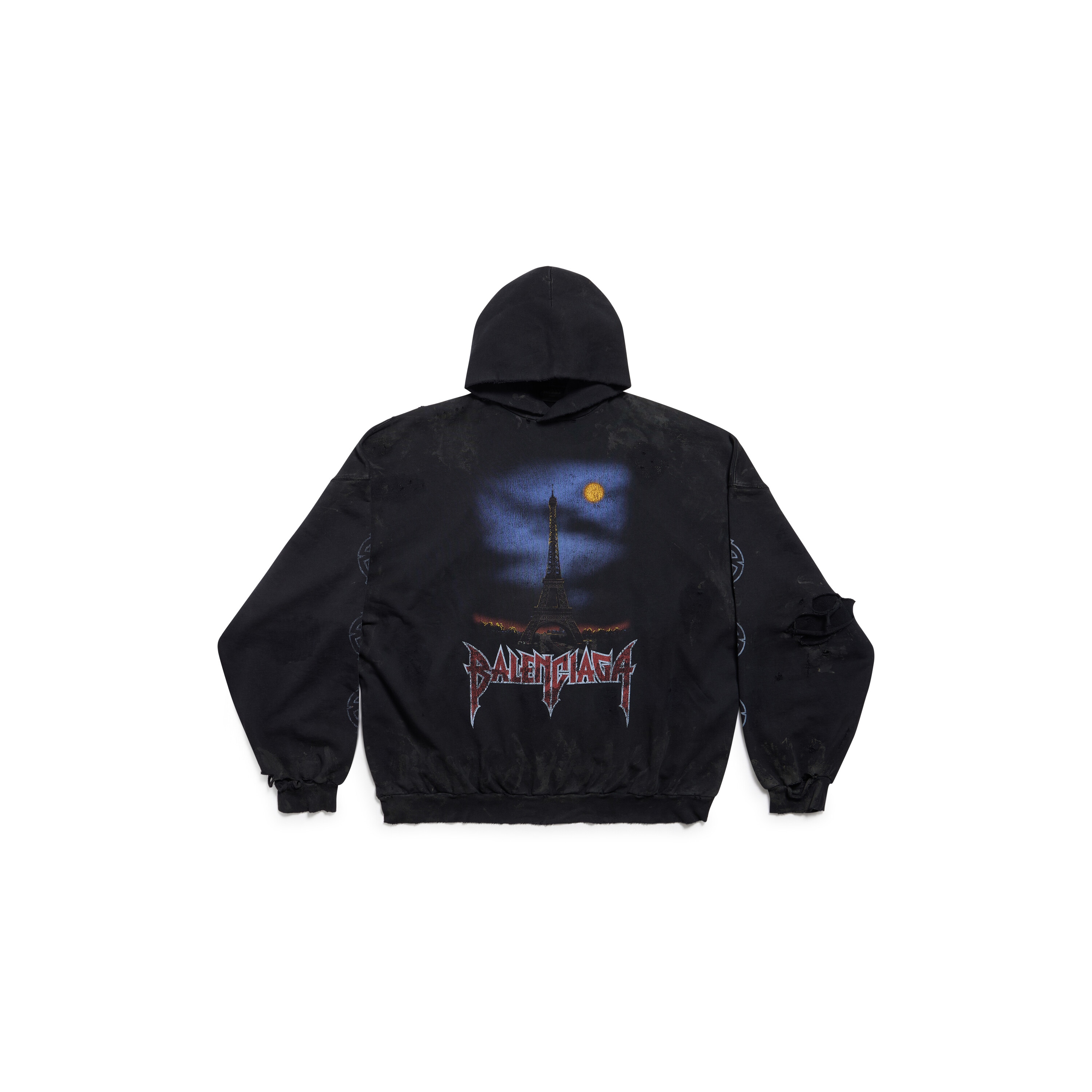 Paris Moon No Pocket Hoodie Oversized in Black Faded | Balenciaga AU