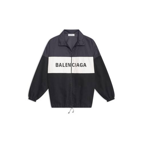 zipped nylon logo denim jacket