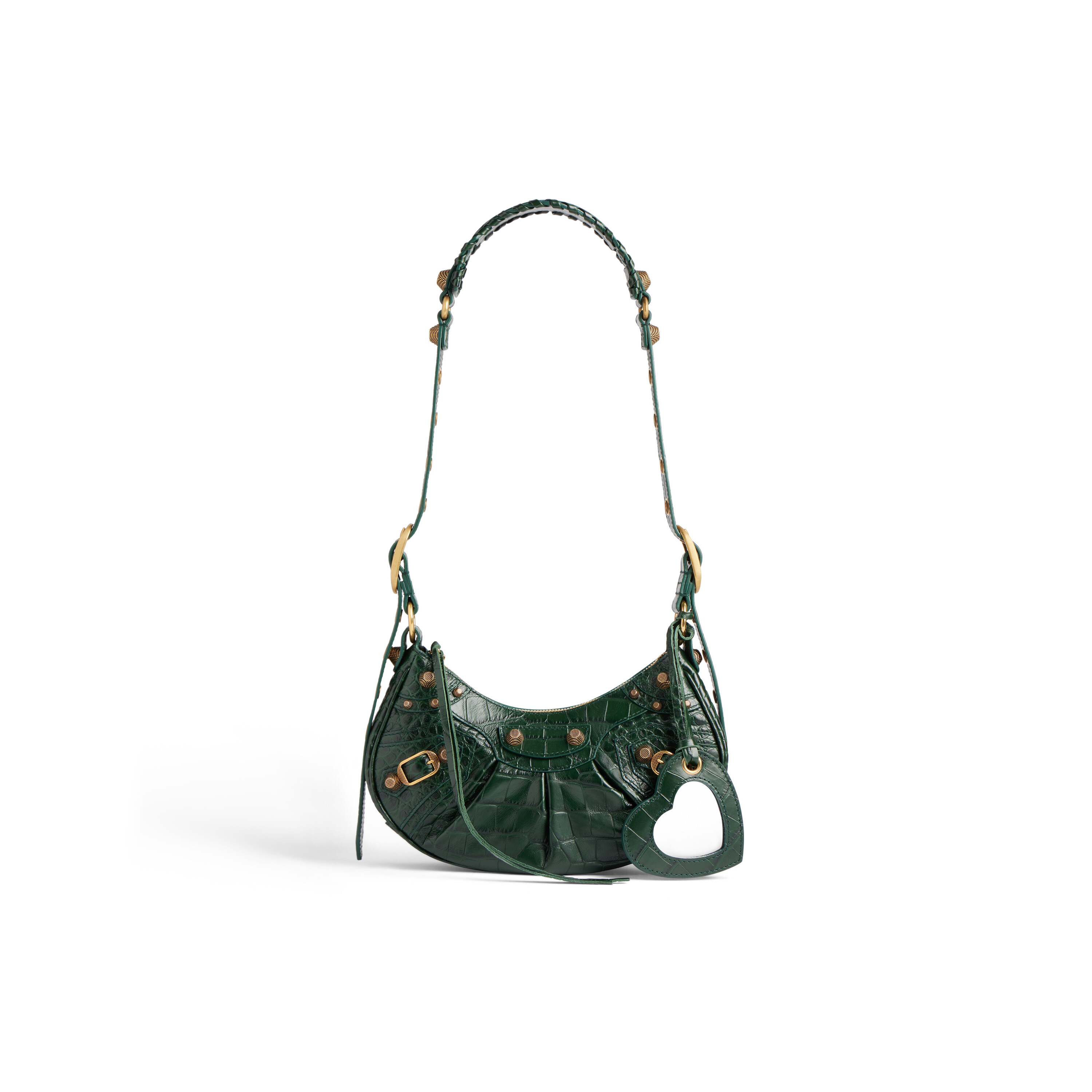 BALENCIAGA Calfskin Crocodile Embossed XS Hourglass Top Handle Bag Neon  Green 1290729