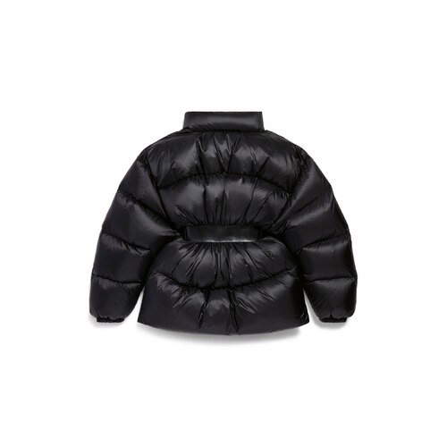 belted hourglass short puffer