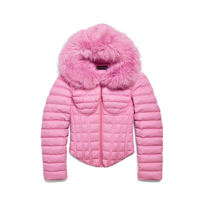 hooded corseted puffer