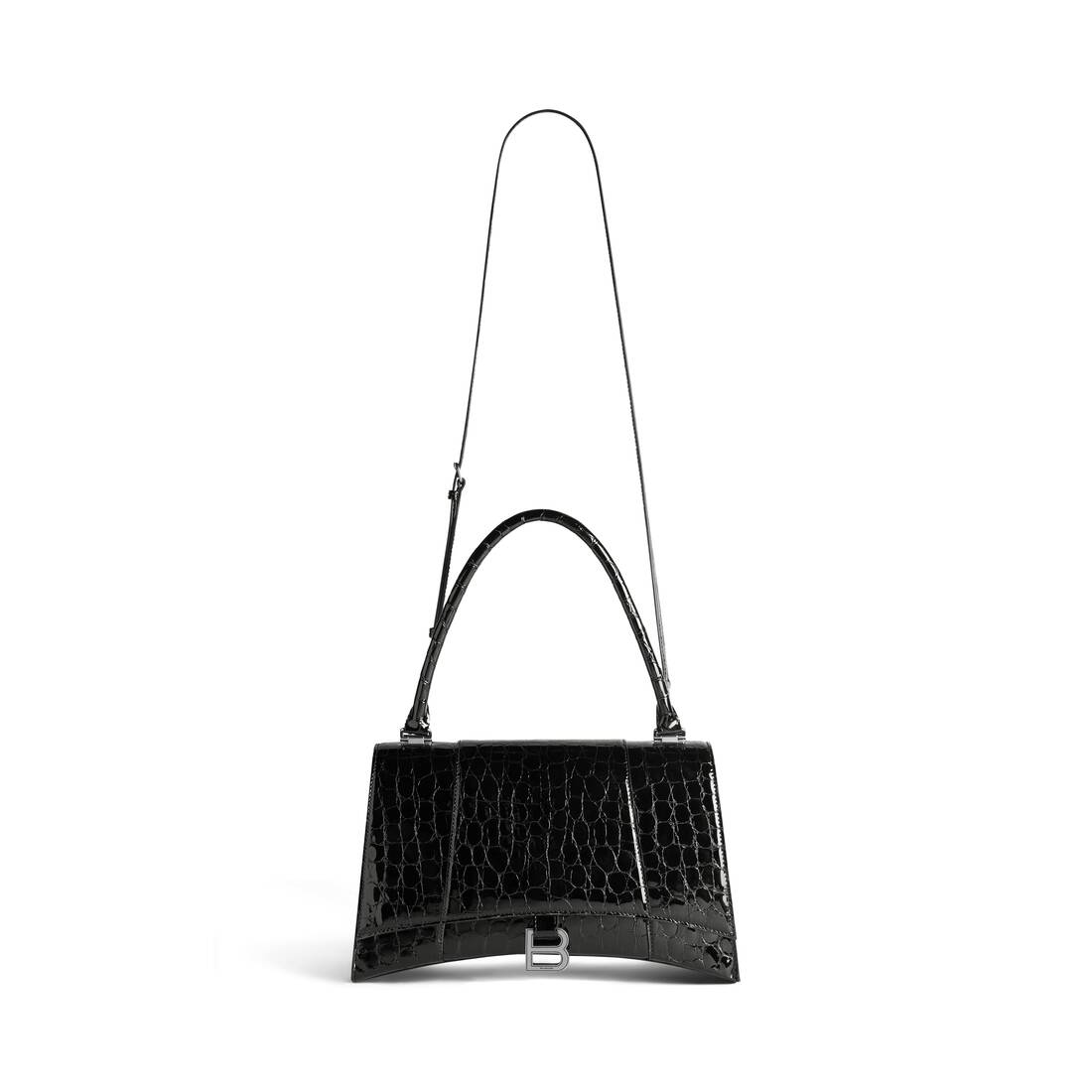 Women's Hourglass Hinge Medium Handbag Crocodile Embossed in Black ...