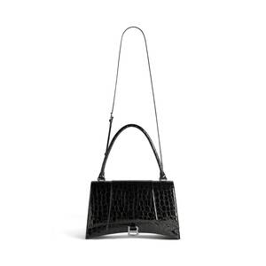 Women's Hourglass Hinge Medium Handbag Crocodile Embossed in Black ...