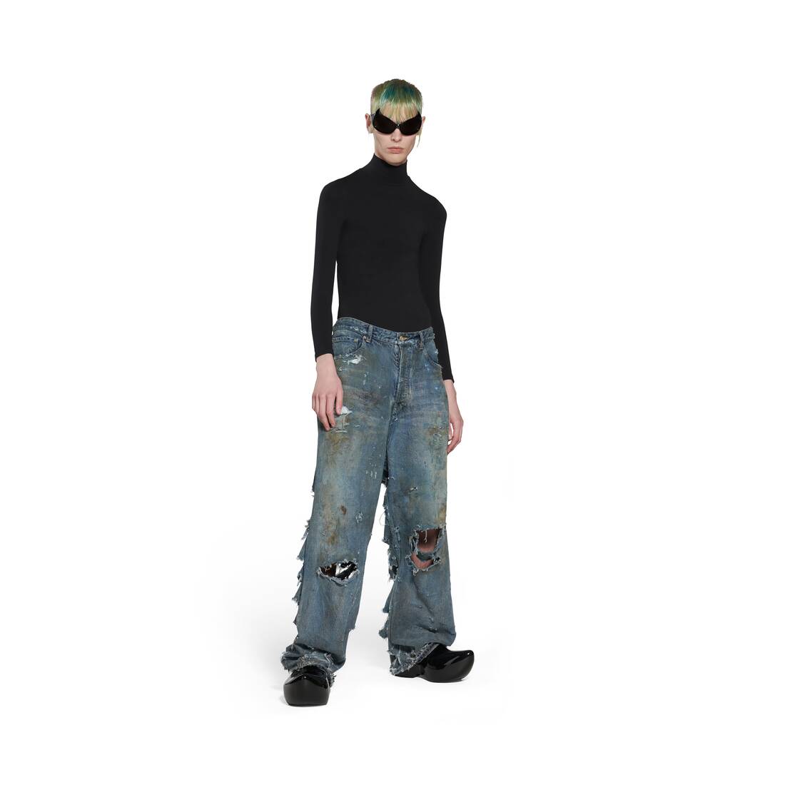 Super Destroyed Baggy Pants in Light Blue | Balenciaga US