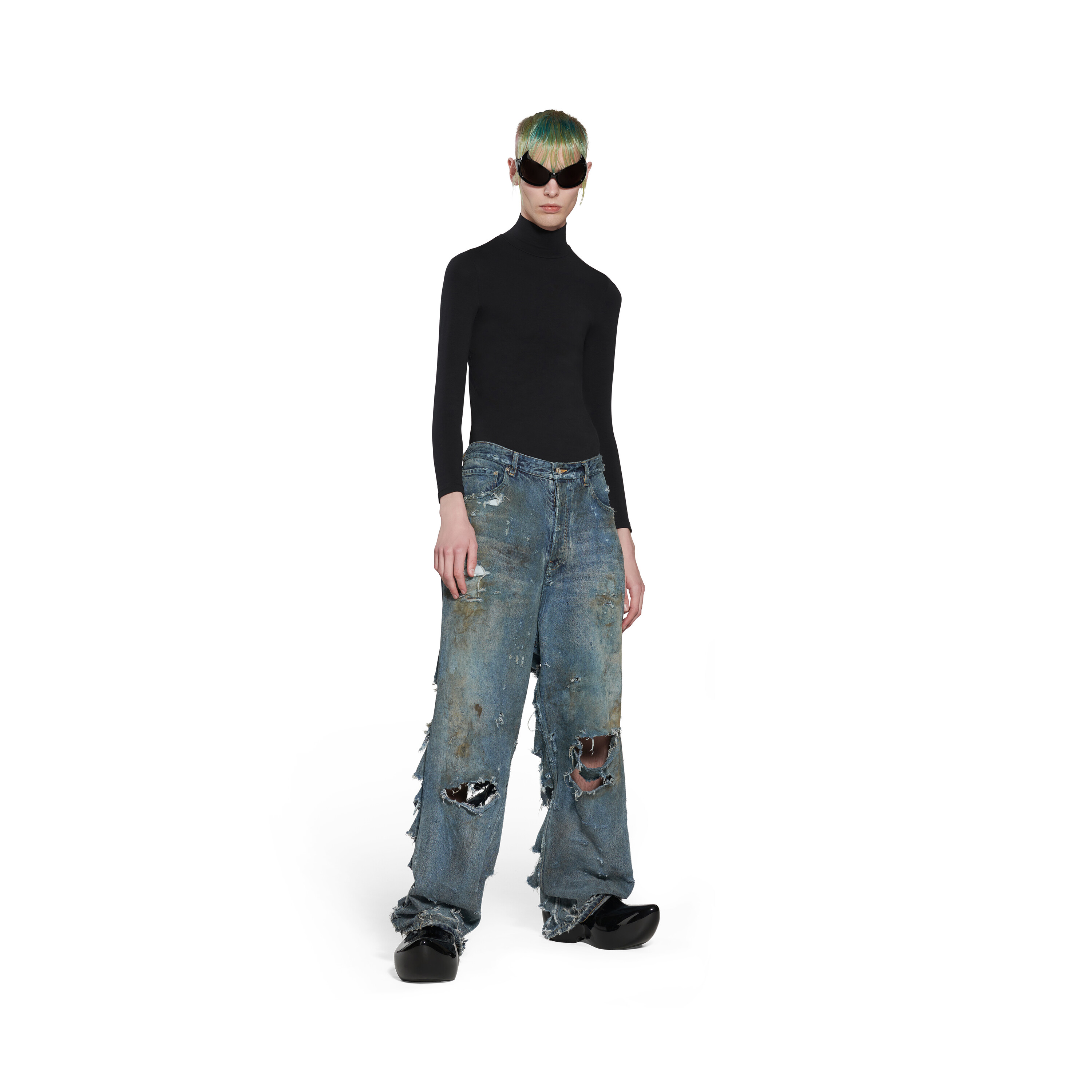 Shop BALENCIAGA 2023 SS Super Destroyed Baggy Pants in Light Blue  (745248TNW014012) by -OPERA