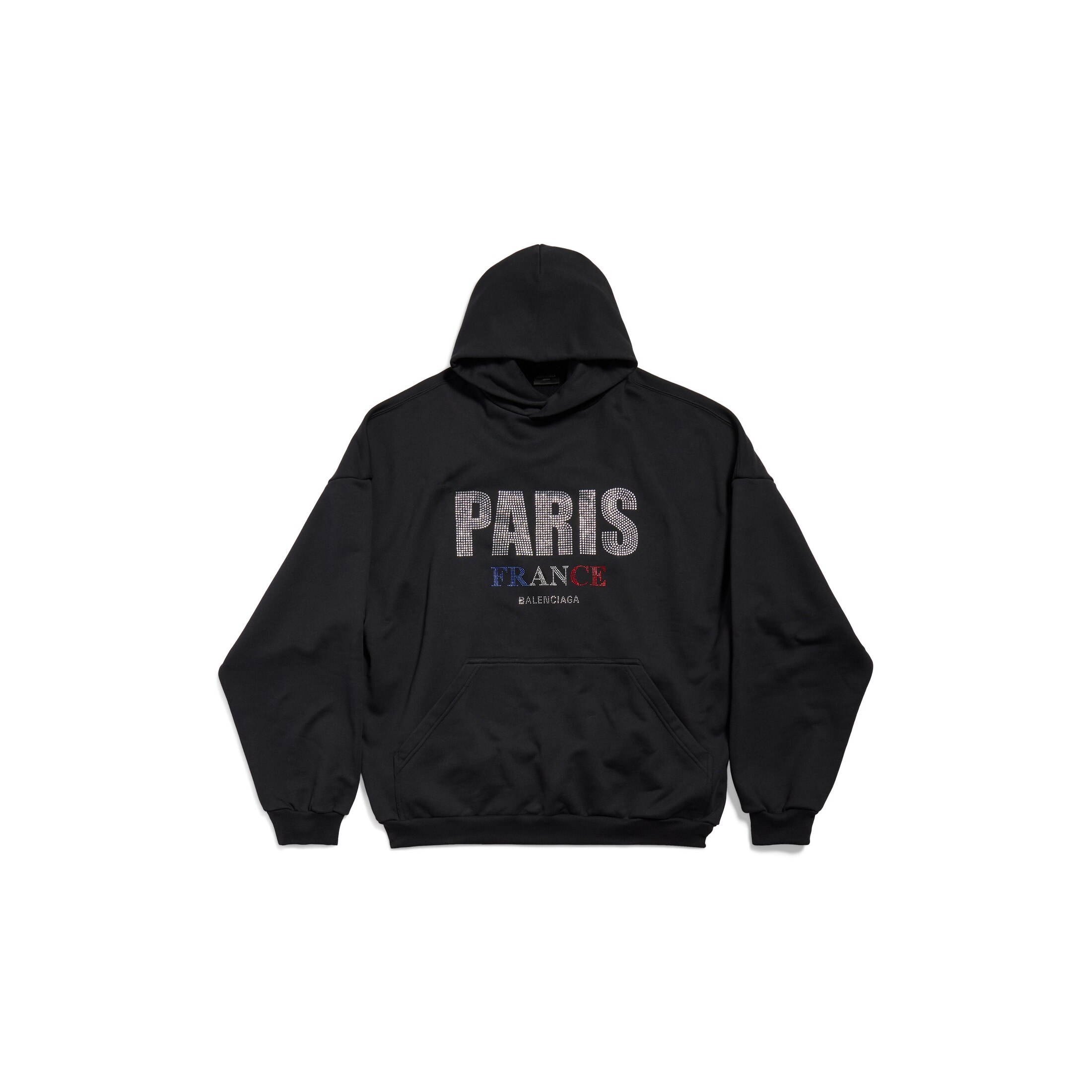 Balenciaga Paris Strass Hoodie Large Fit - Black - Unisex - S - Cotton