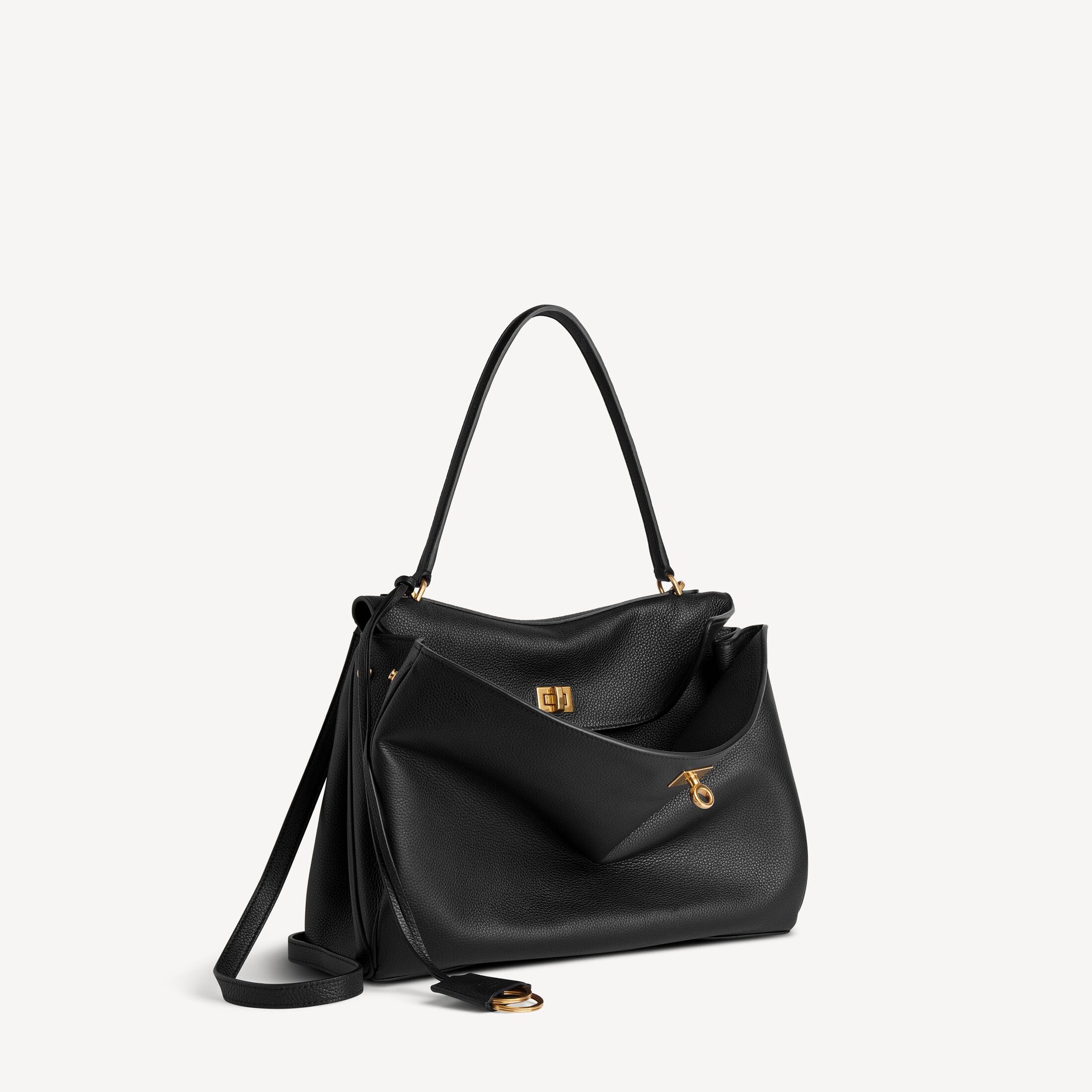 Women's Rodeo Handbag Large Grained Calfskin in Black