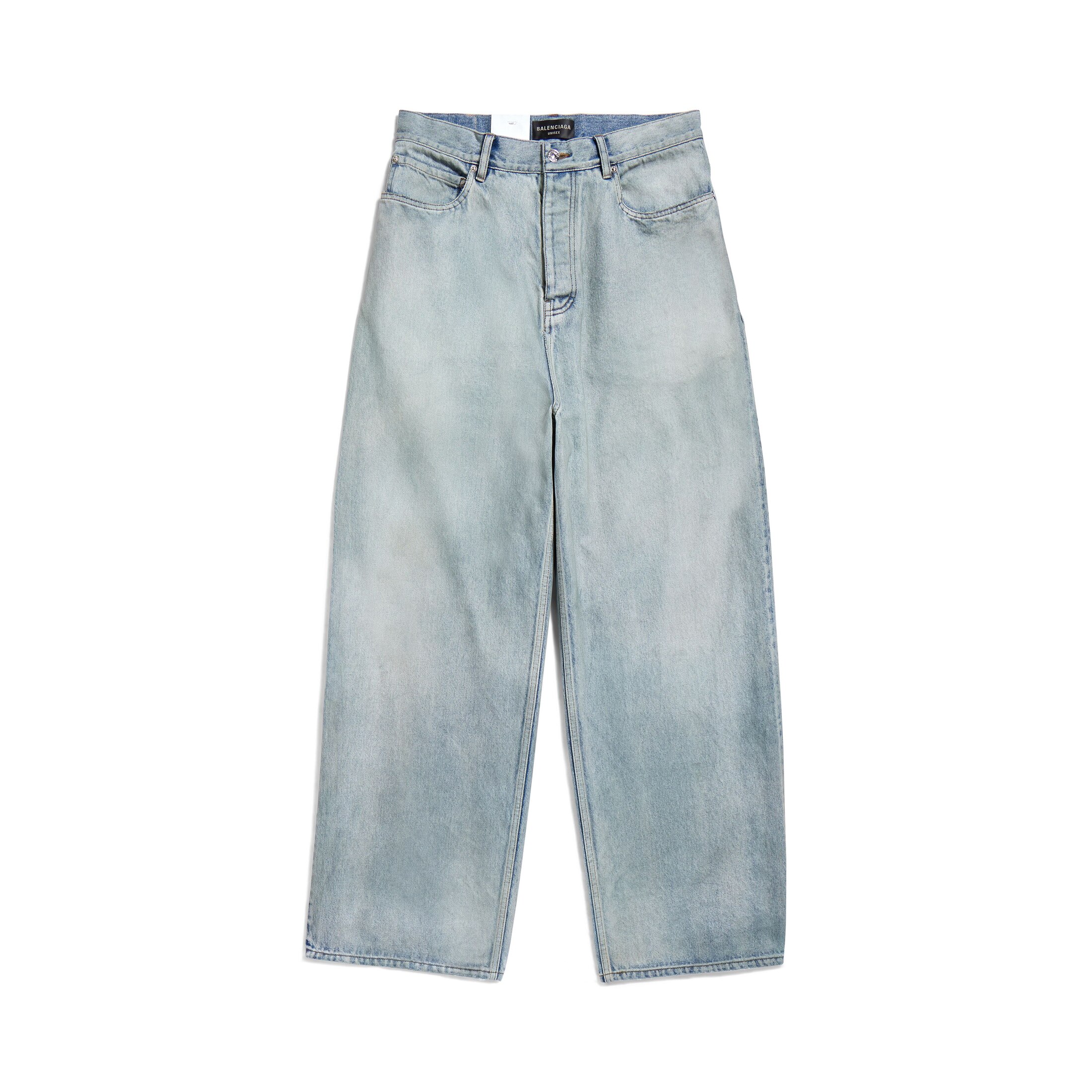 Balenciaga Denim Size Sticker Baggy Pants - Blue - Man - L - Cotton