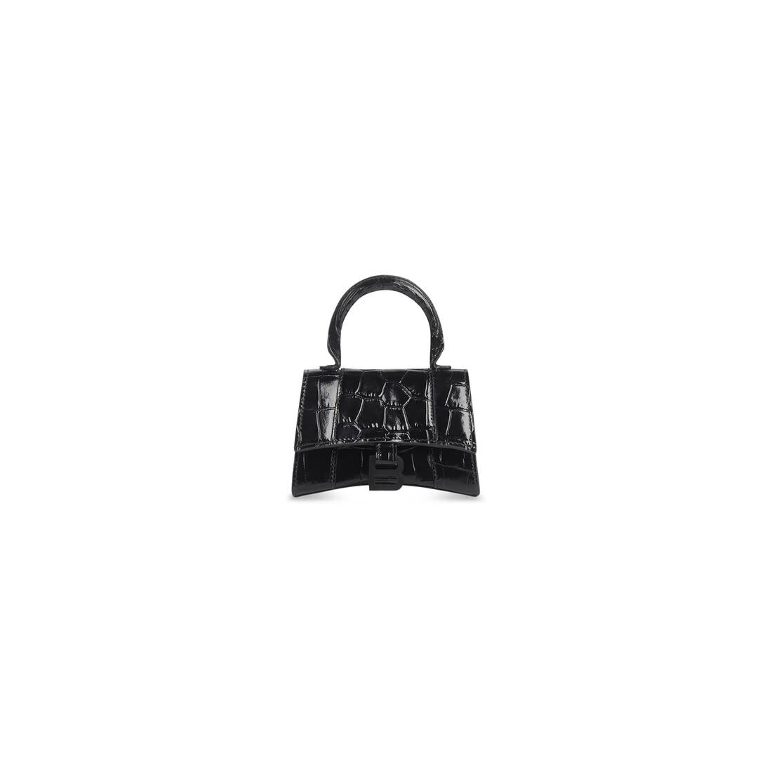 Womens Hourglass Mini Handbag Crocodile Embossed in Black  Balenciaga US