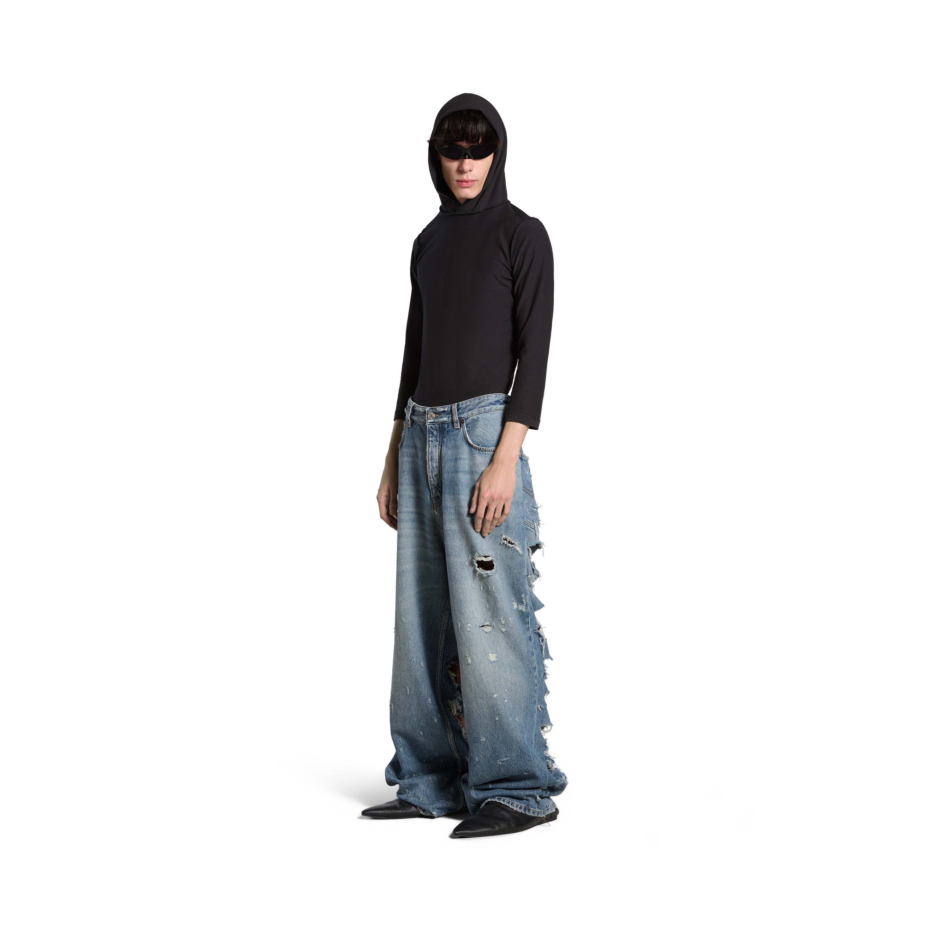 Super Destroyed Baggy Pants in Light Blue | Balenciaga US