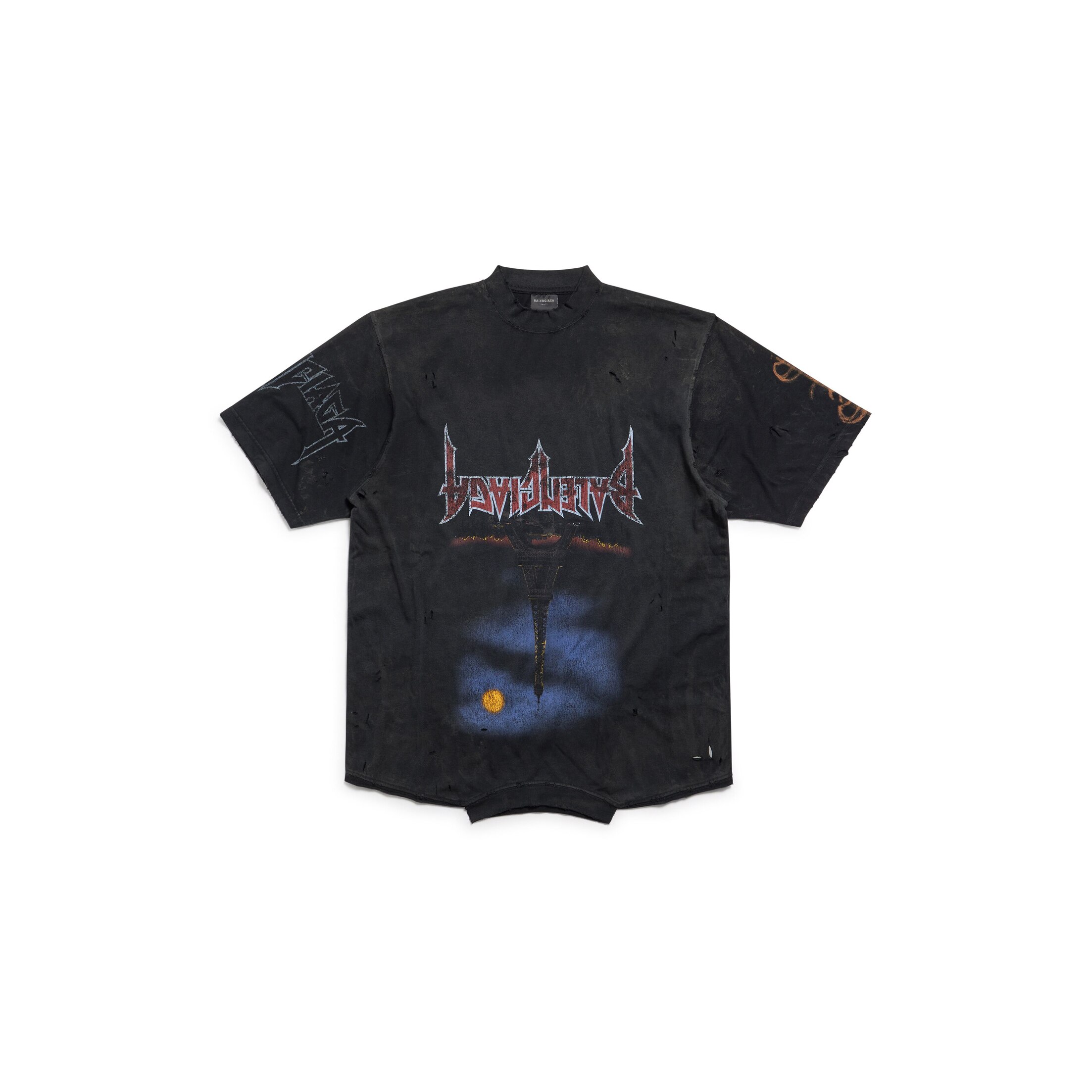 Balenciaga Paris Moon Upside Down T-Shirt Oversized - Black - Unisex - - Cotton