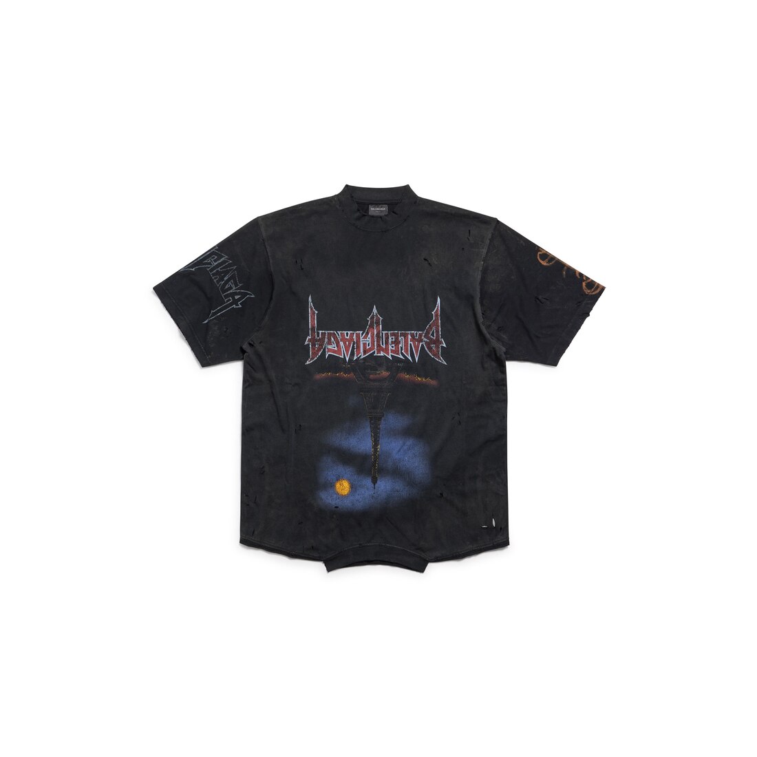 Paris Moon Upside Down T-shirt Oversized in Black Faded