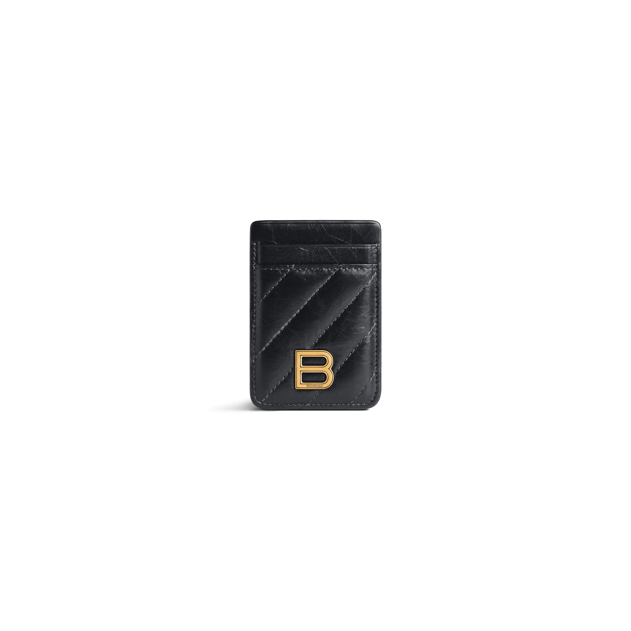 Balenciaga Crush Magnet Card Holder Quilted - Black - Woman - Calfskin