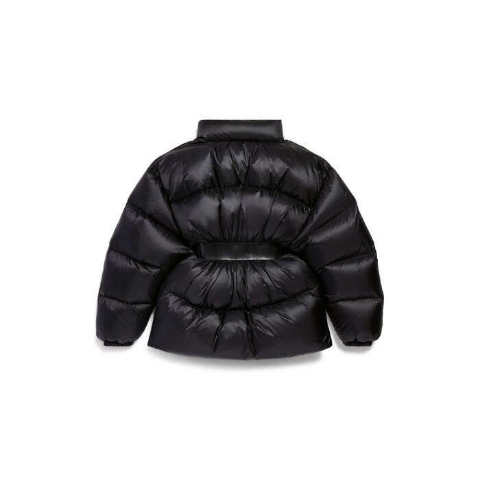 belted hourglass short puffer