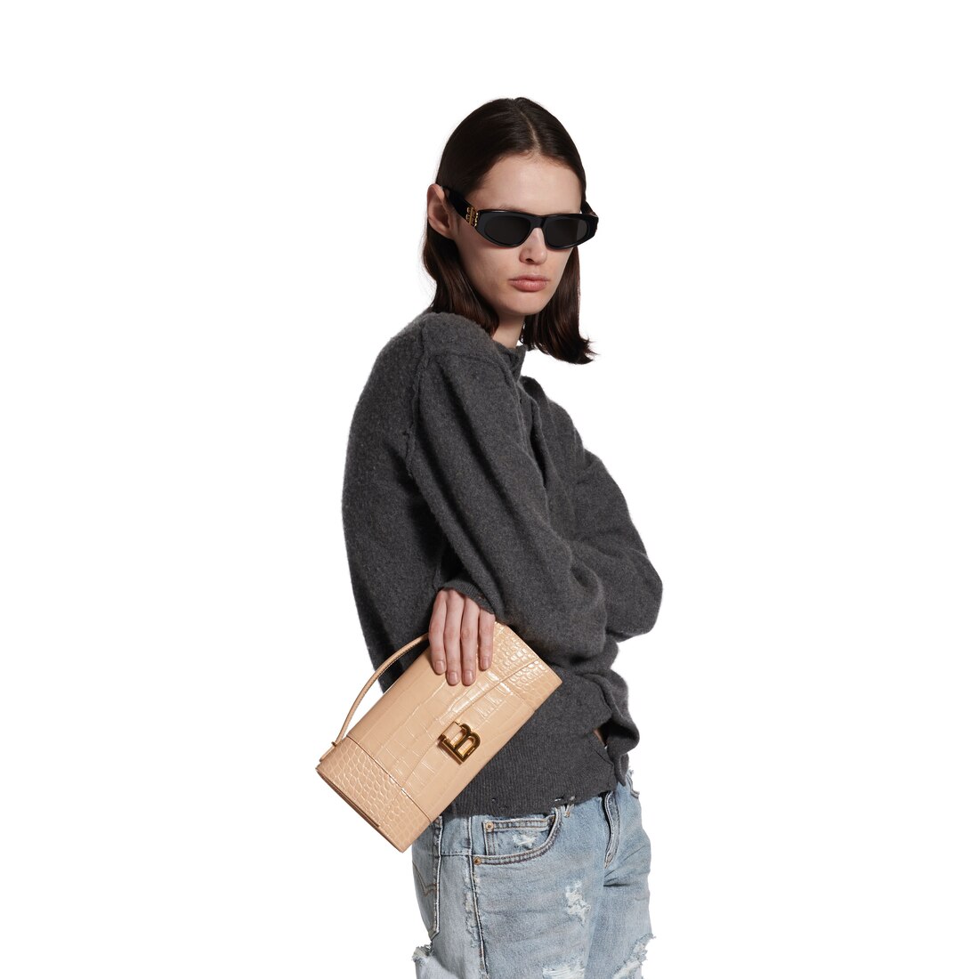 Women's Hourglass Pochette With Chain in Nude | Balenciaga US