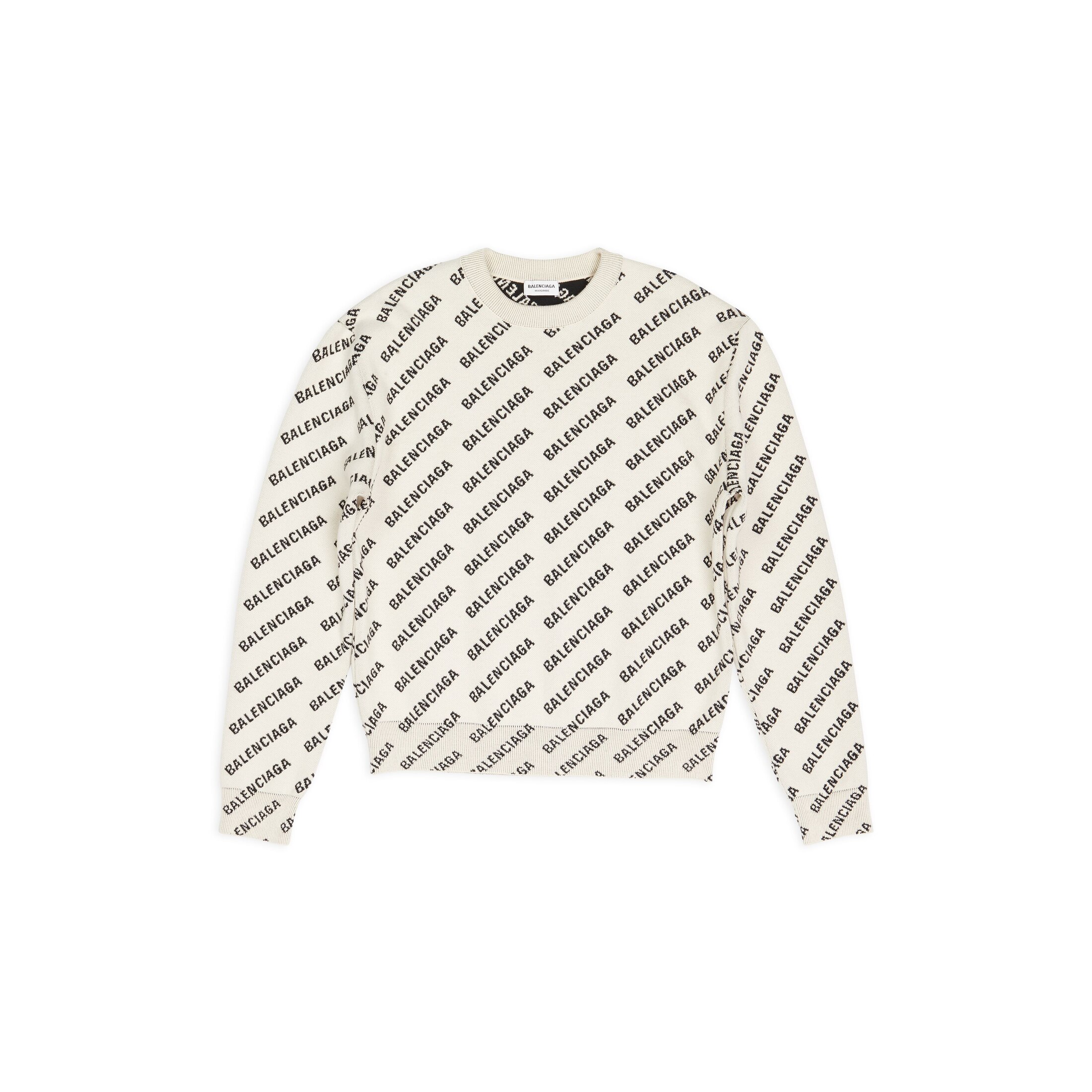 Balenciaga Mini Allover Logo Sweater - White - Woman - M - Cotton, Polyester & Virgin Wool