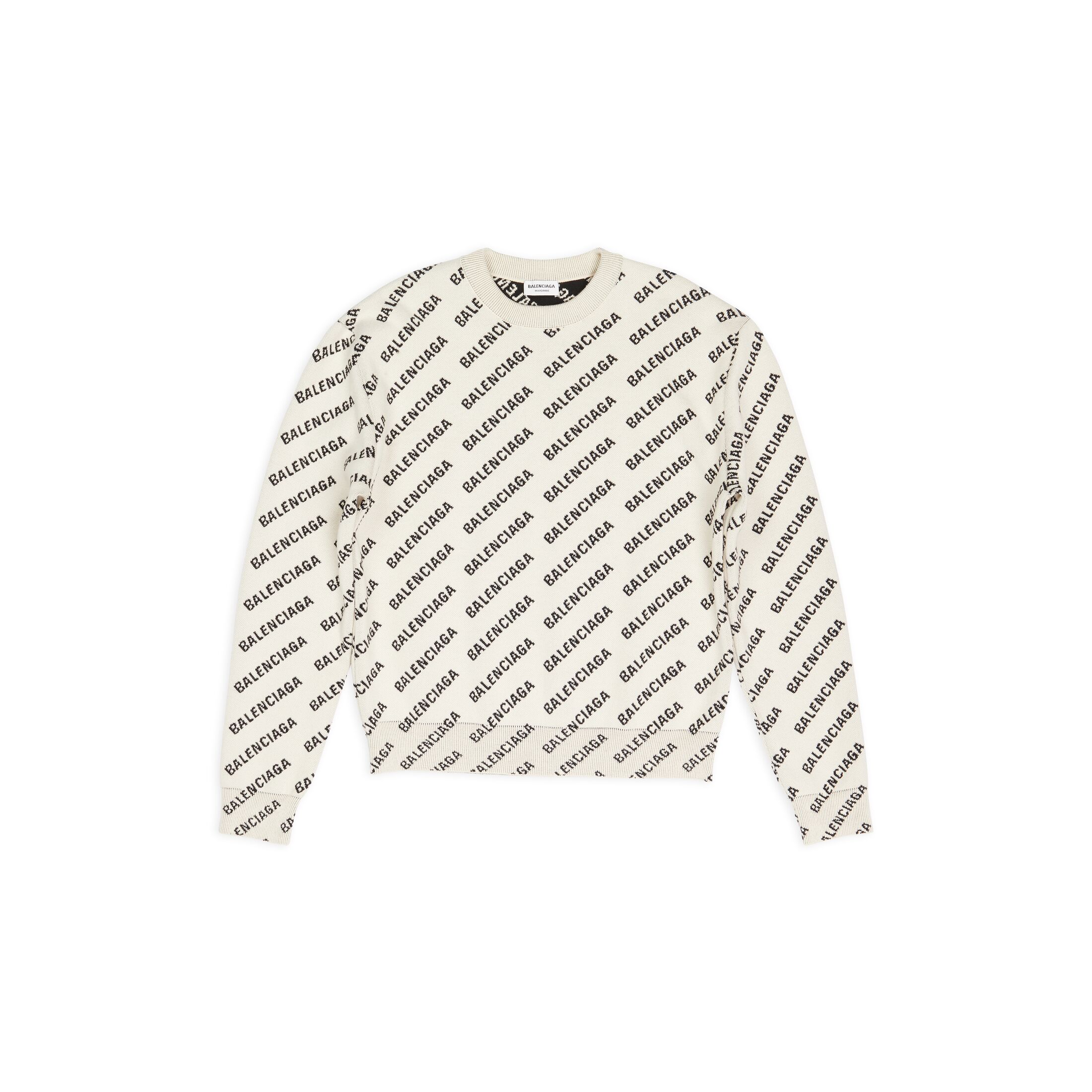 Balenciaga Mini Allover Logo Sweater - White - Women's - - Cotton, Polyester & Virgin Wool