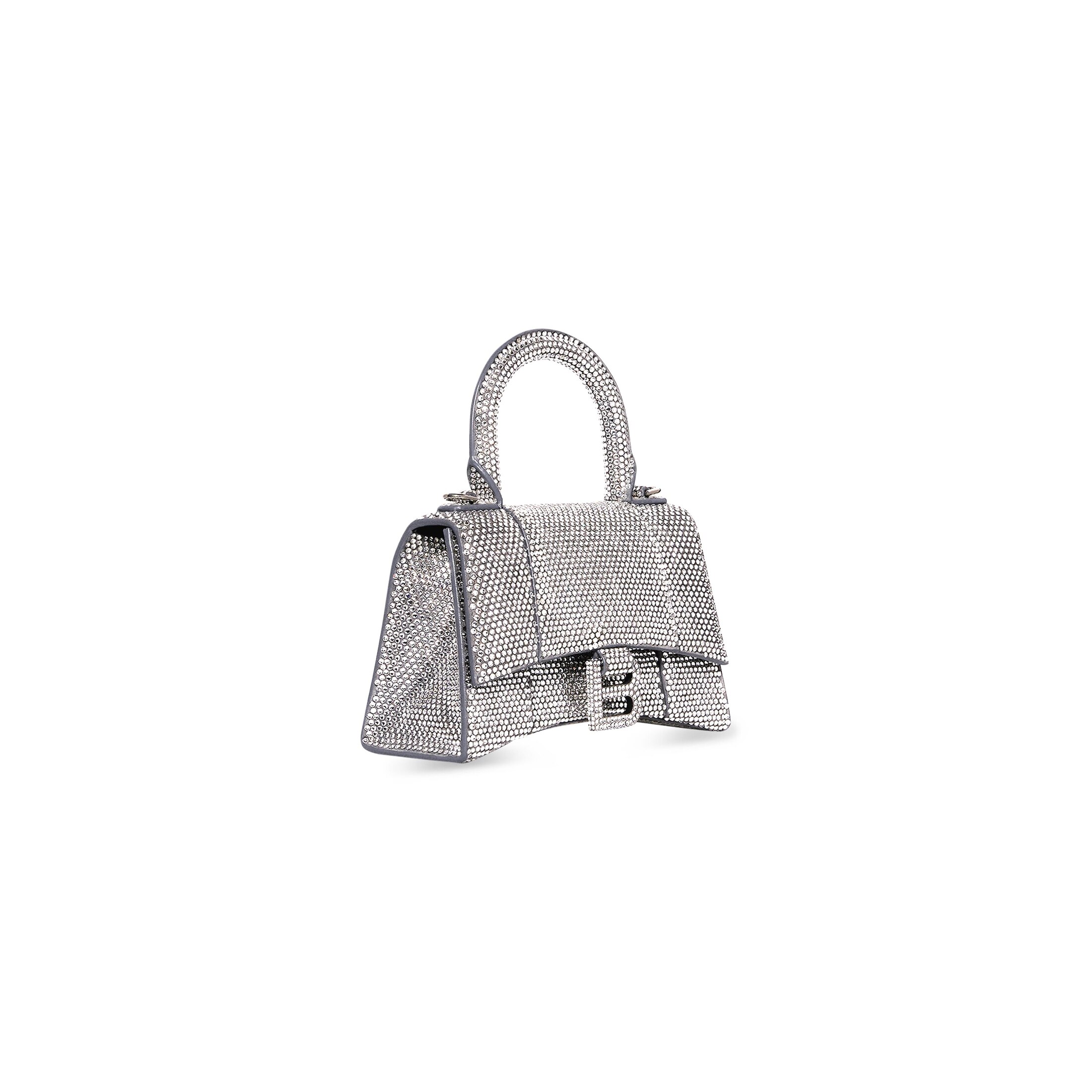 Women's Hourglass Xs Handbag With Rhinestones in Grey | Balenciaga US