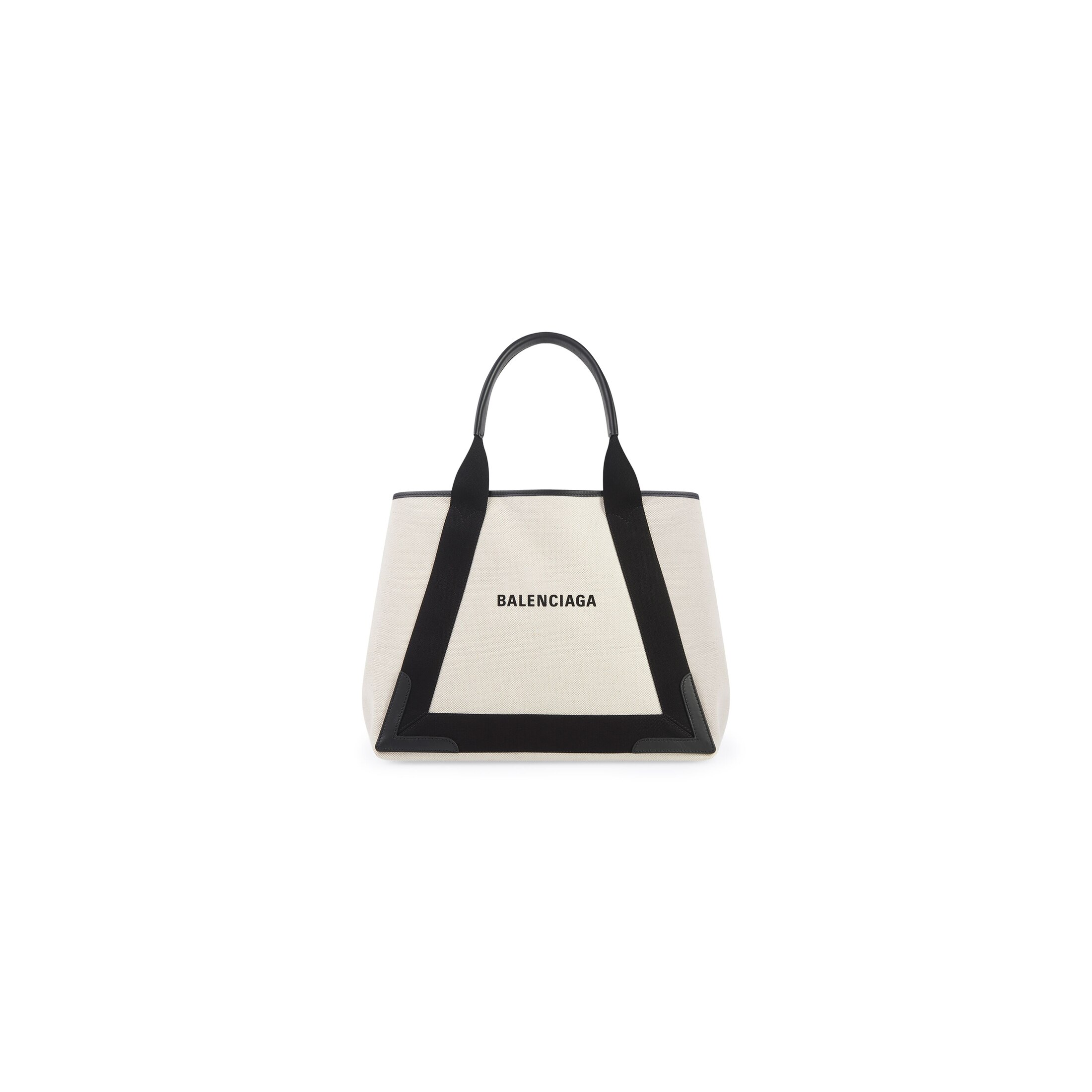 Balenciaga Sac Cabas Navy Moyen Modèle - Beige - Femme - Lin, Coton, Cuir De Veau, Viscose, Polyuréthane