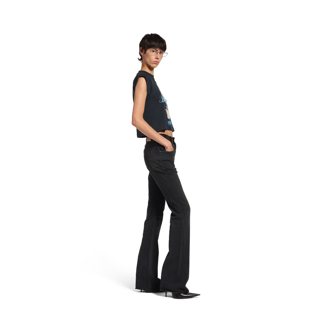 Balenciaga Music | Britney Spears Series Shrunk T-shirt in Faded Black /blue