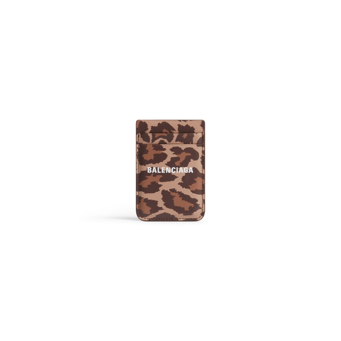 Cash Leopard Print Leather Card Holder in Beige - Balenciaga