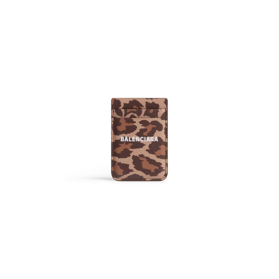 Women's Cash Magnet Card Holder With Leopard Print in Beige