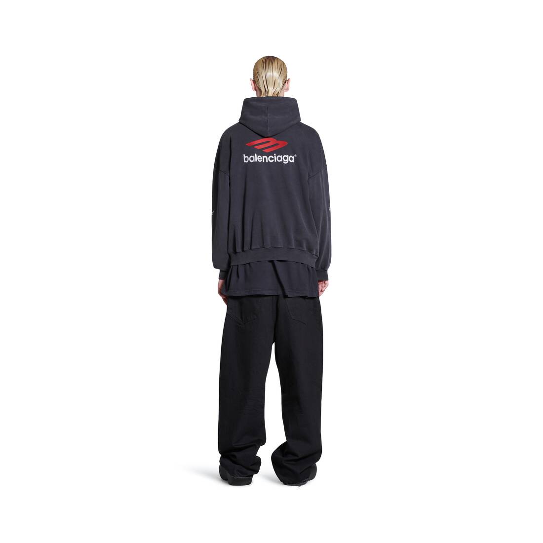 3b Sports Icon Hoodie Oversized in Black/red/white | Balenciaga US