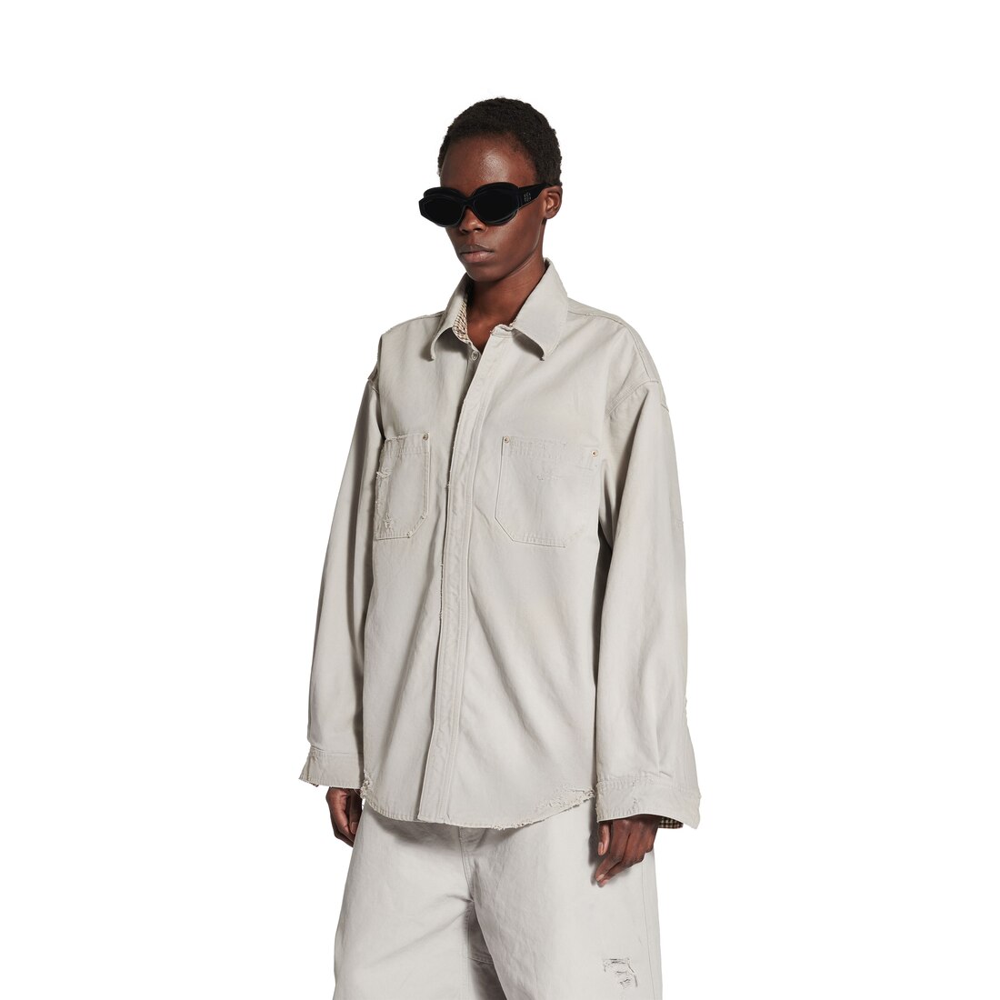 Tシャツ・カットソー BALENCIAGA FW25 WORKWEAR OVERSHIRT (839085 TRP15 1400) Men's Workwear Overshirt in Light Grey | Balenciaga US
